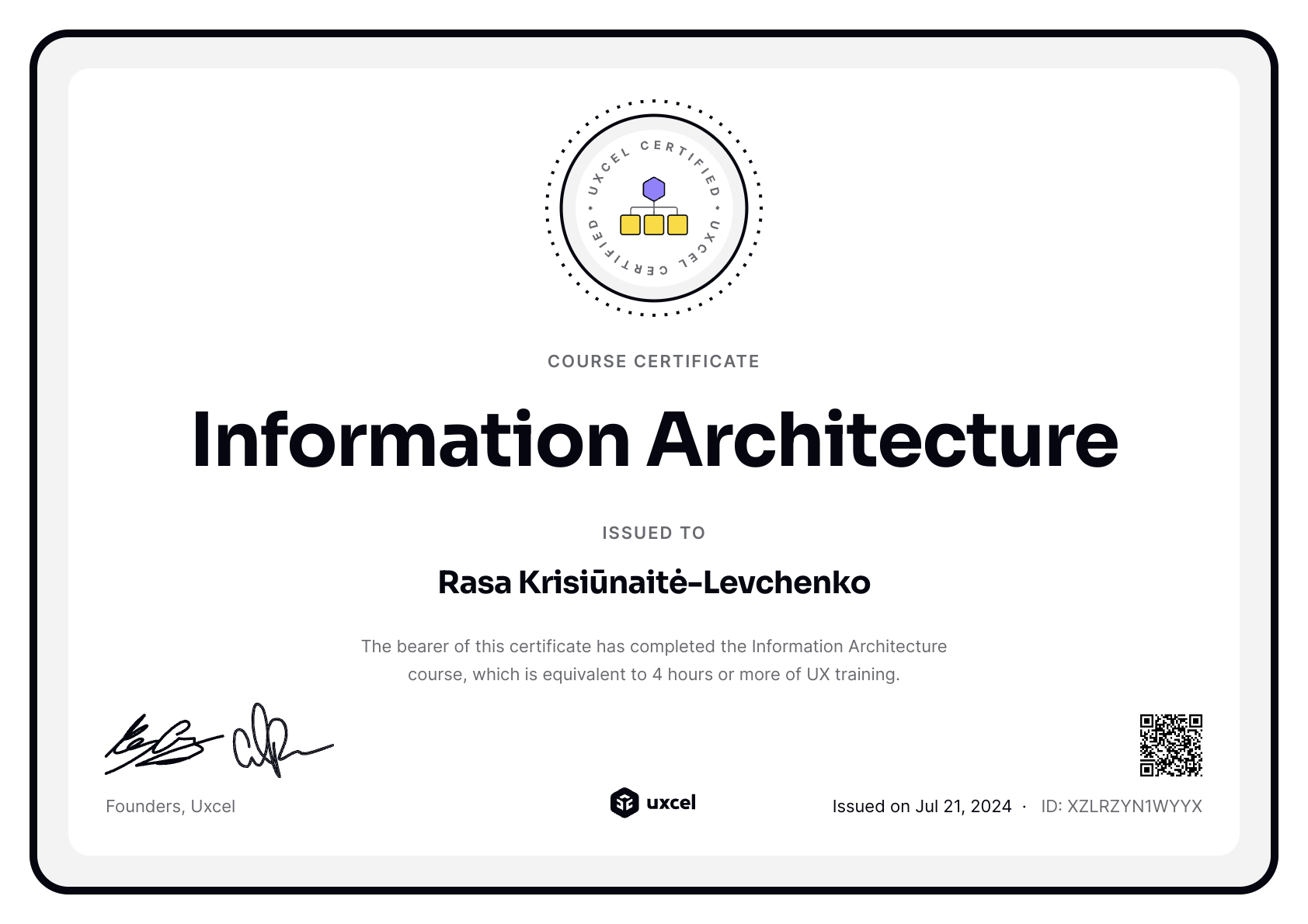 Rasa Krisiūnaitė-Levchenko's certificate